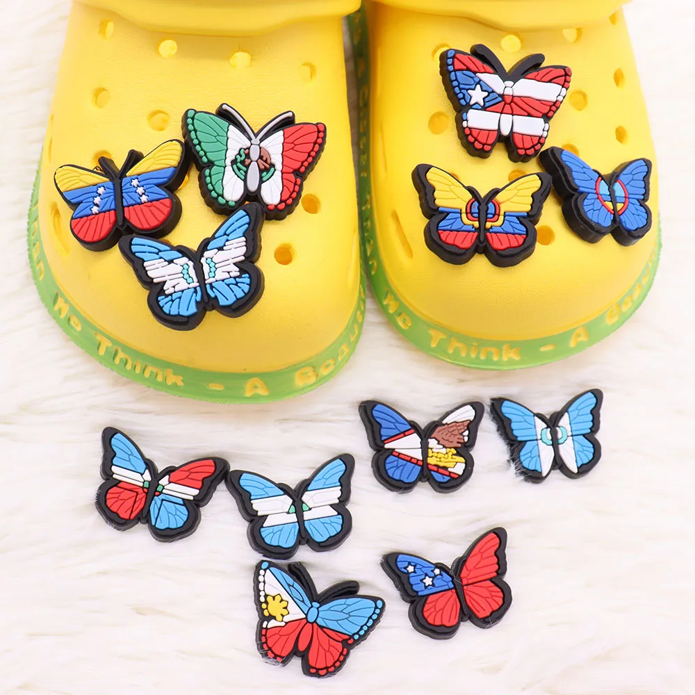 

Wholesale 50pcs PVC Shoe Charms Animal Colorful Butterfly Accessories Kid Shoe Ornament Fit Croc Jibz DIY Party Gift