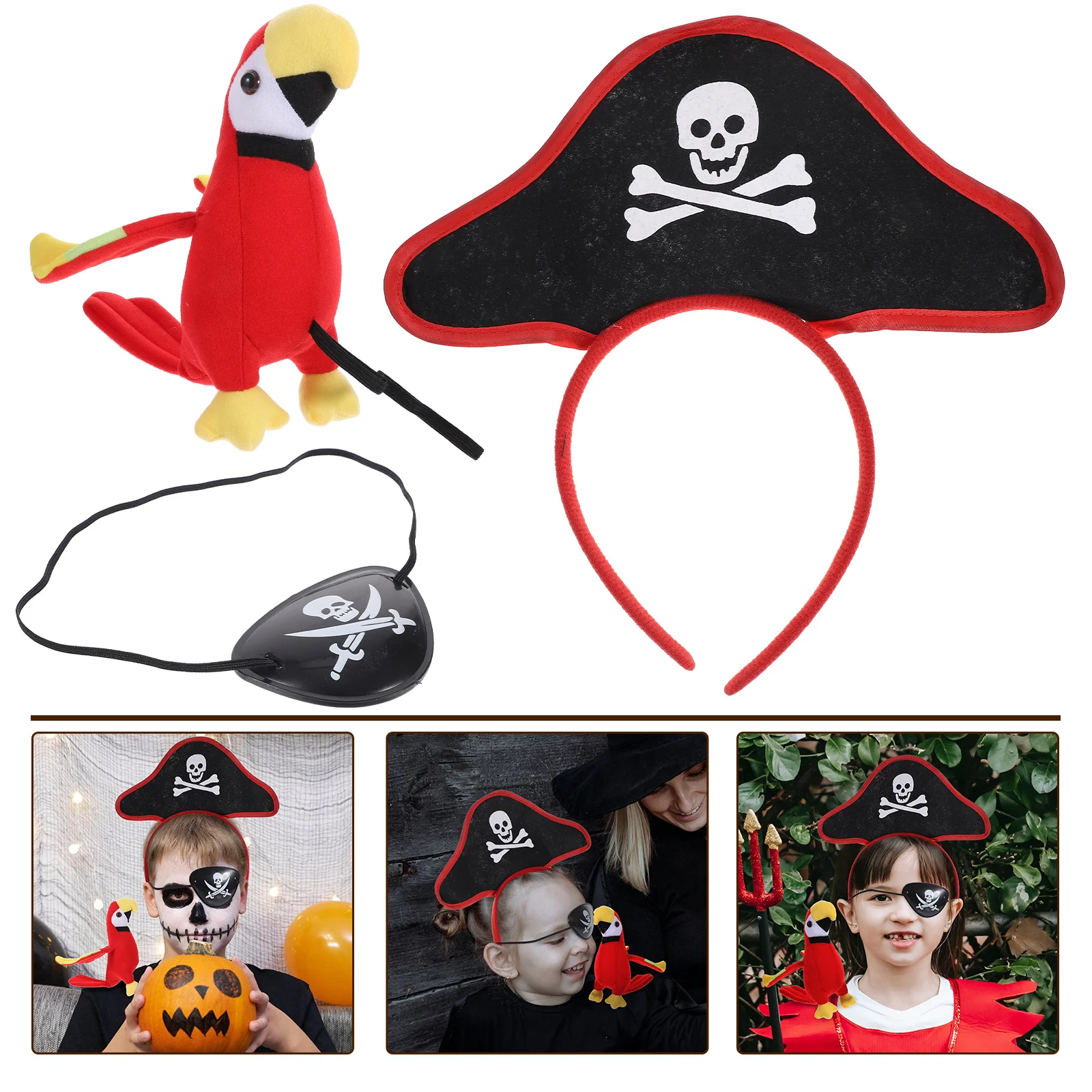 

Pirate Parrot Set Funny Pirate Eye Patch Headband Decor Prop Pirate Headwear Eye Mask Parrot Role Playing Prop Set Bird