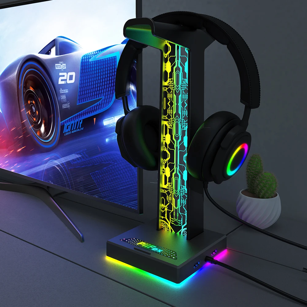 RGB Gaming Kopfhorer Stander 10 Beleuchtung Modi Dual USB Port Computer Headset Stand Halter Desktop Display Kopfhorer Aufhanger Halterung