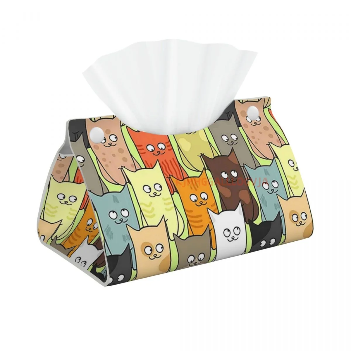 Colorful Cat Heads Facial Tissue Box Cover Rectangular 1908 Pink Green PU Leather Tissue Box Holder 6