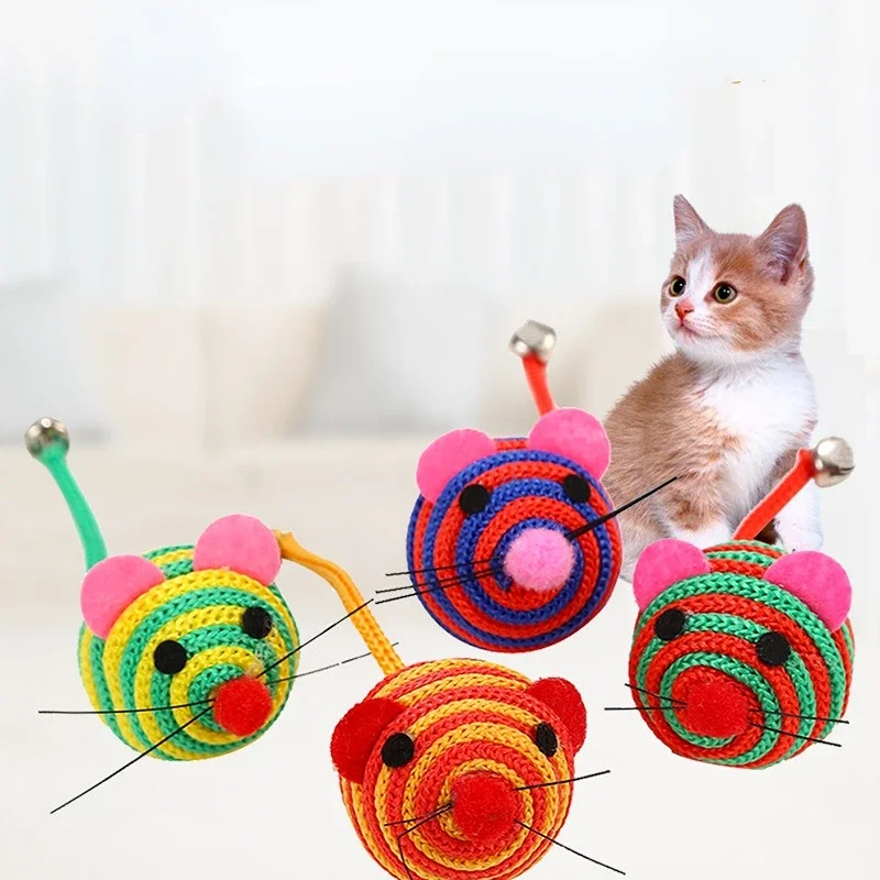 

Игрушка для домашних животных, кошки, милая полосатая нейлоновая веревка, круглый мяч, мышь, игрушка с колокольчиком, жевательная игрушка для домашних кошек, игрушки для кошек, интерактивный мяч для мыши