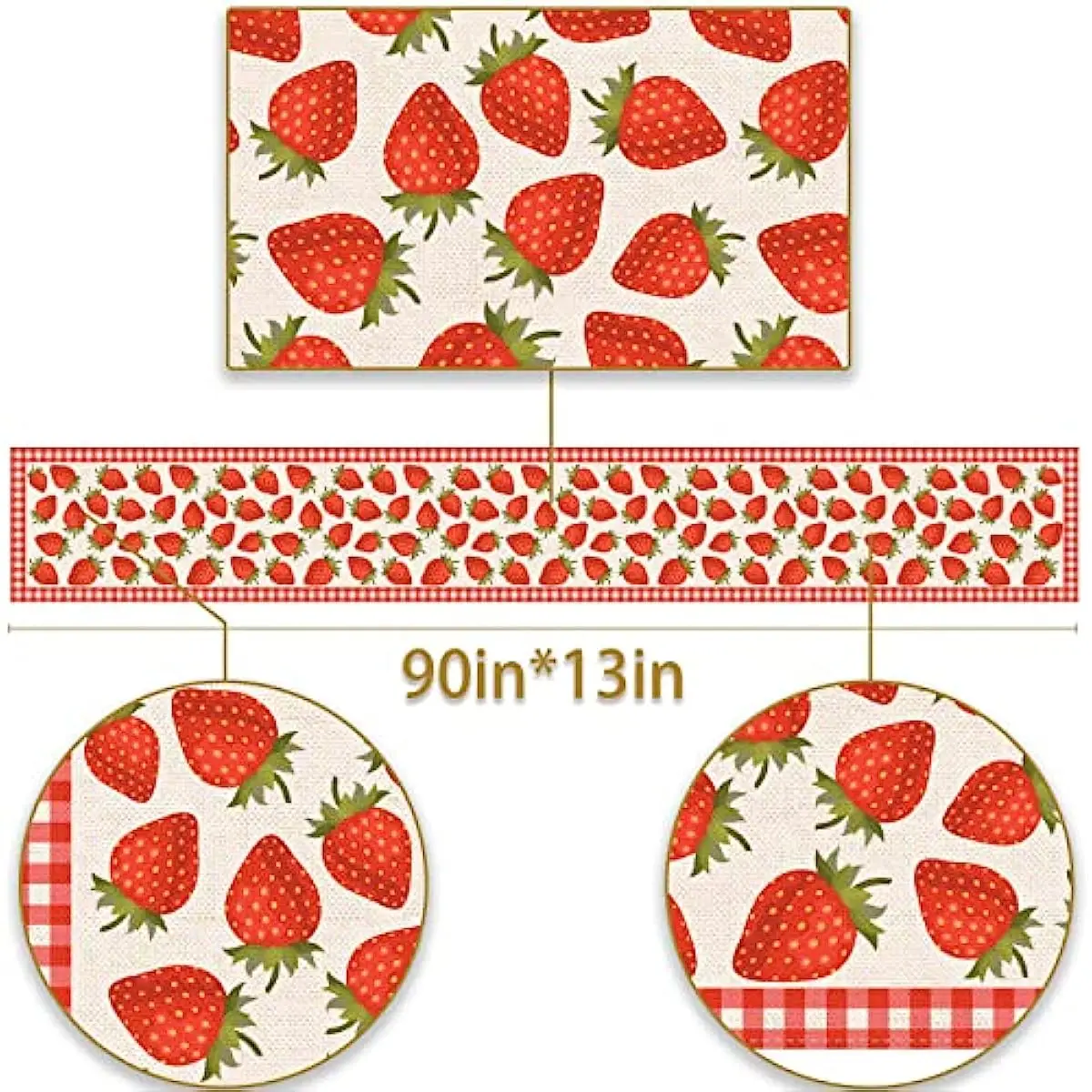 Summer Strawberry Fruit Buffalo Plaid Linen Table Runners Kitchen Table Decor Washable Dining Table Runners Party Decoration