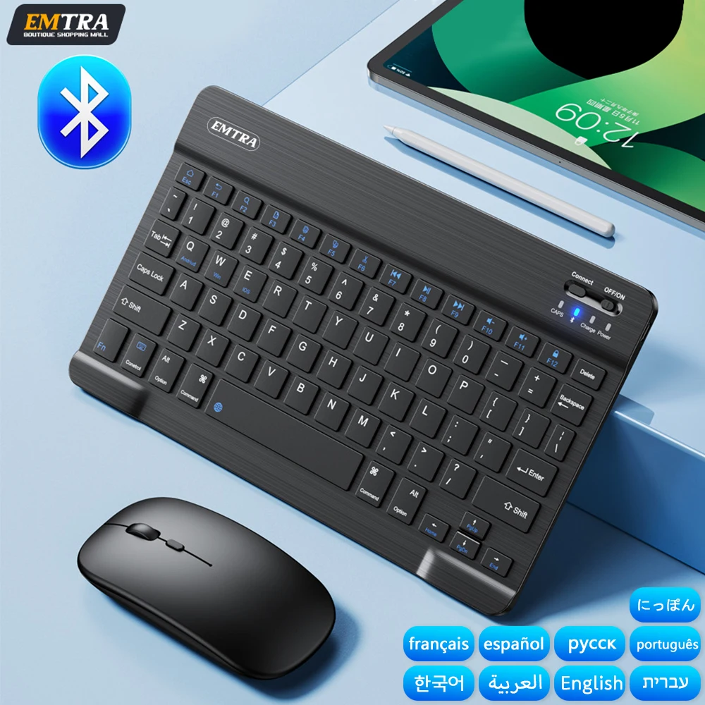 Teclado inalámbrico con Bluetooth para tableta, Mouse para IOS, Android,  Windows, Mini Pro iPad Air, español, coreano, portugués, ruso