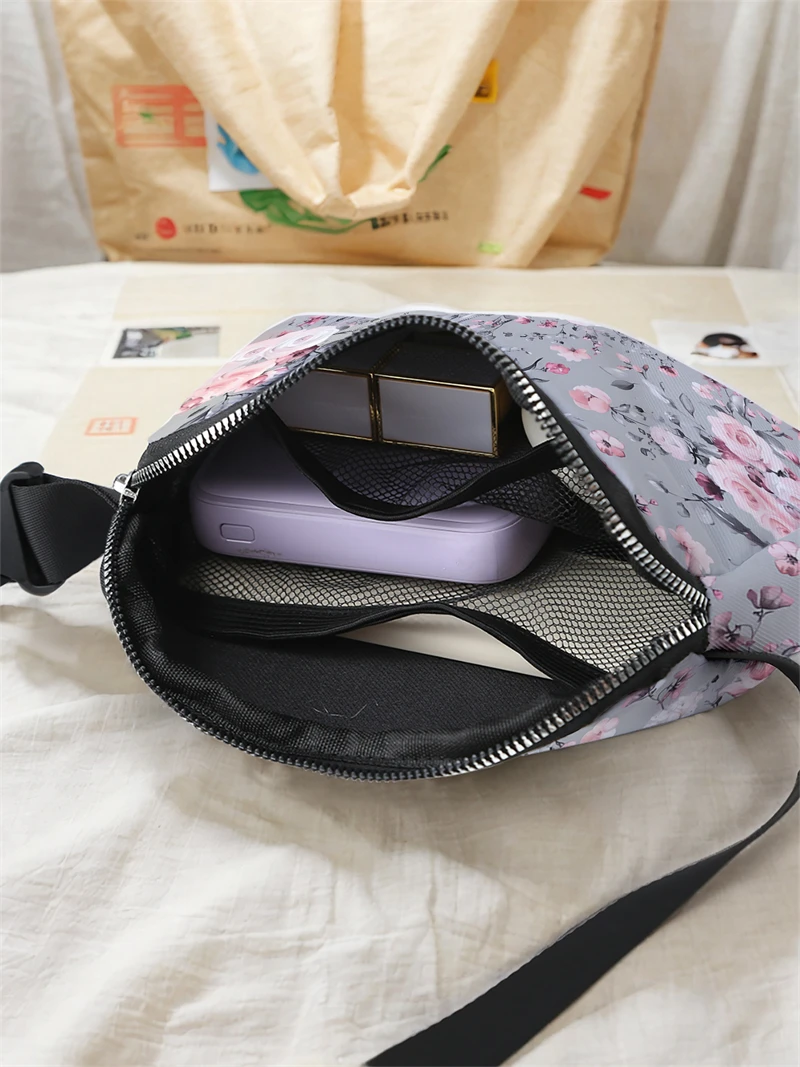 1pc,pink flower sea fashionable adjustable crossbody bag, neutral sports waist bag, suitable for running