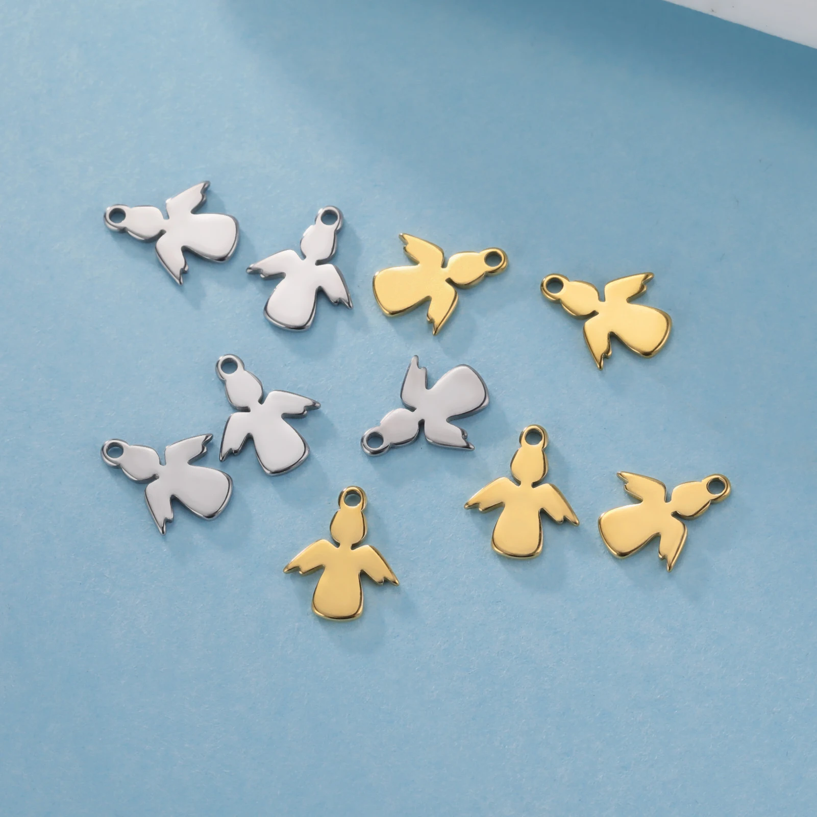 5 Stück/Set Vintage Edelstahl Engel-Anhänger Gold Silber Farbe Mini-Charms für Schmuckherstellung DIY Zubehör Geschenke