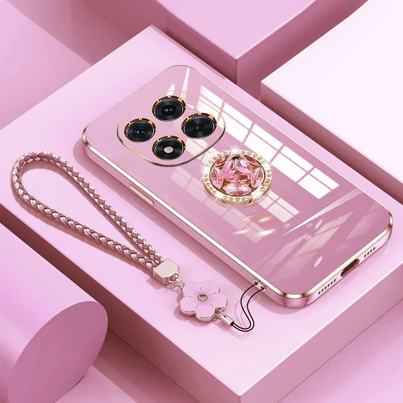Luxury Shockproof Phone Case with Diamond Ring Holder and Lanyard