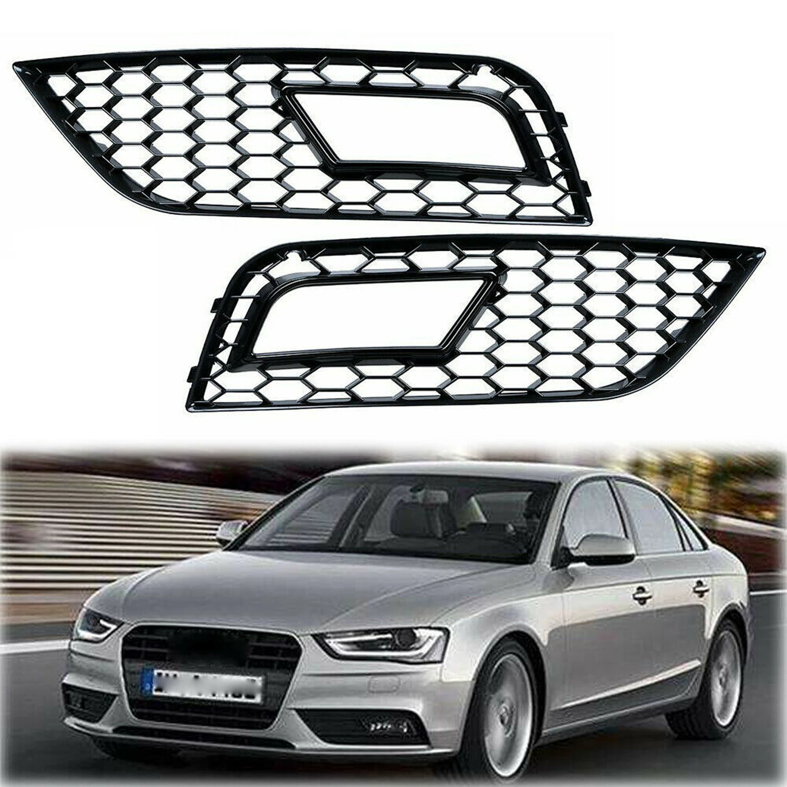 Car Exterior Accessories Car Grill Mesh 2x RS4 Style Front Fog Light Grilles for Audi A4 B8.5 2013-2016