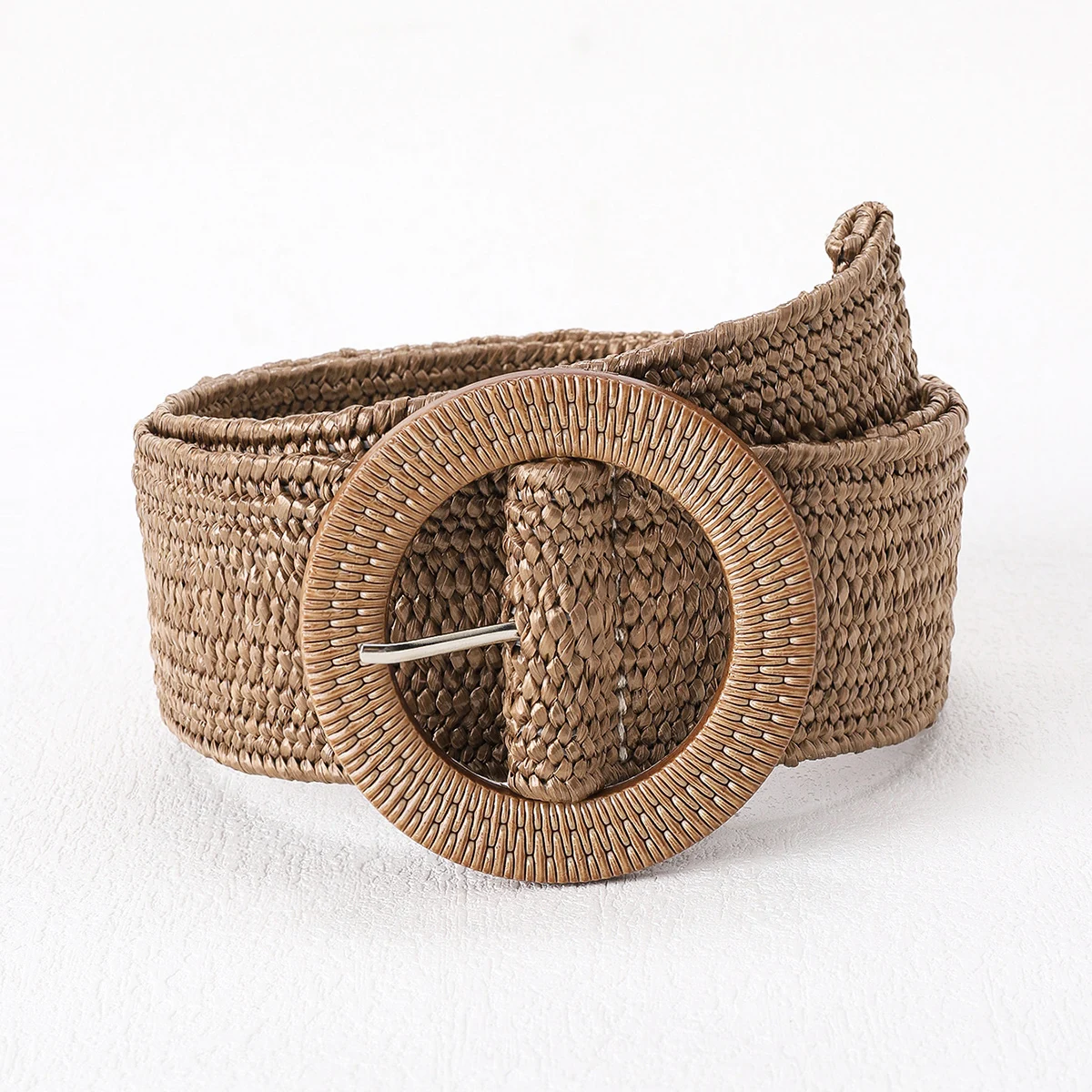 Women Vintage Straw Woven Waist Belt Stylish Casual Wide Braided Stretching  Wood Buckle Dress Waistband Belt