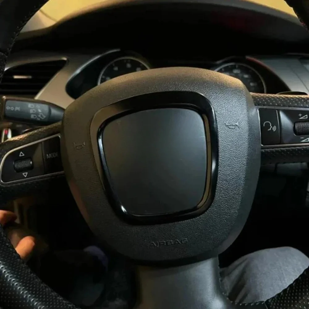 아우디 A3 8P A4 B7 A5 A6 C6 A7 A8 Q5 Q7 S라인 로고 트림 링 스티커용 자동차 스타일링 스티어링 휠 센터 배지 장식 커버