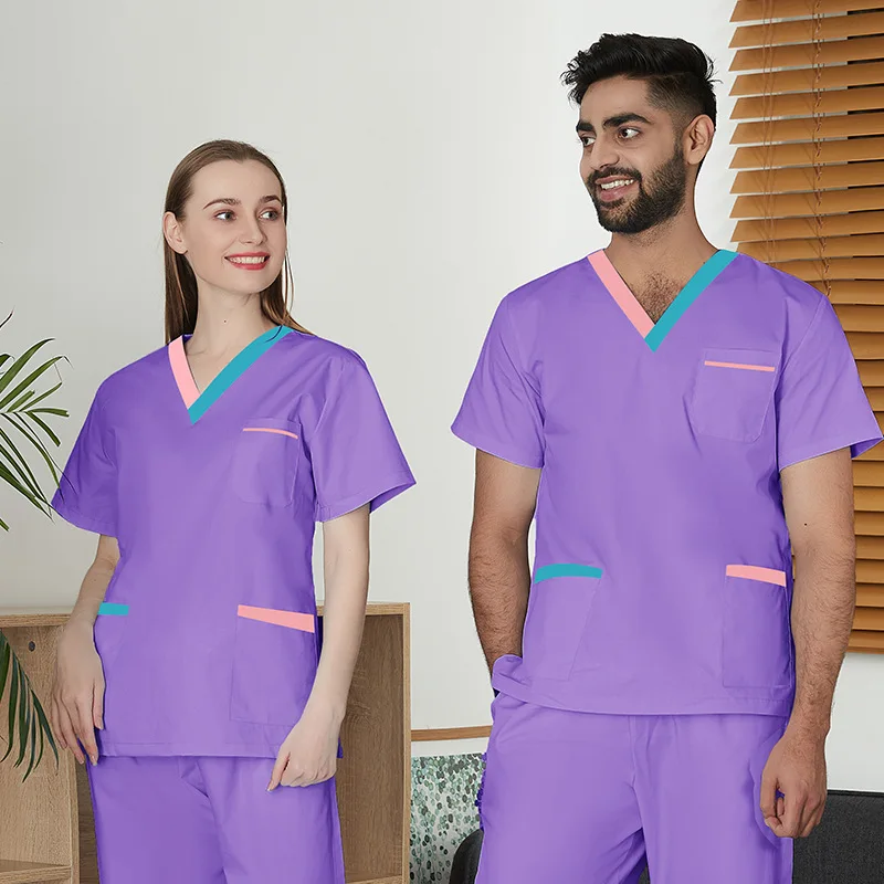 New patchwork Operating room surgical gown Unisex beauty salon clinic doctor work uniform short sleeved Nurse Scrub set overalls