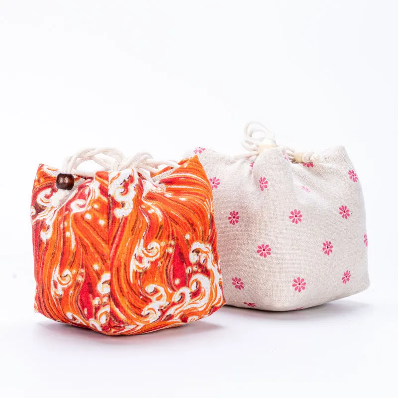 Japanese Art Printed Cotton Hemp Tea Cup Storage Bag Teaware Storage Cloth Bag Single Cup Travel Teacup Bundle Pocket ZC359