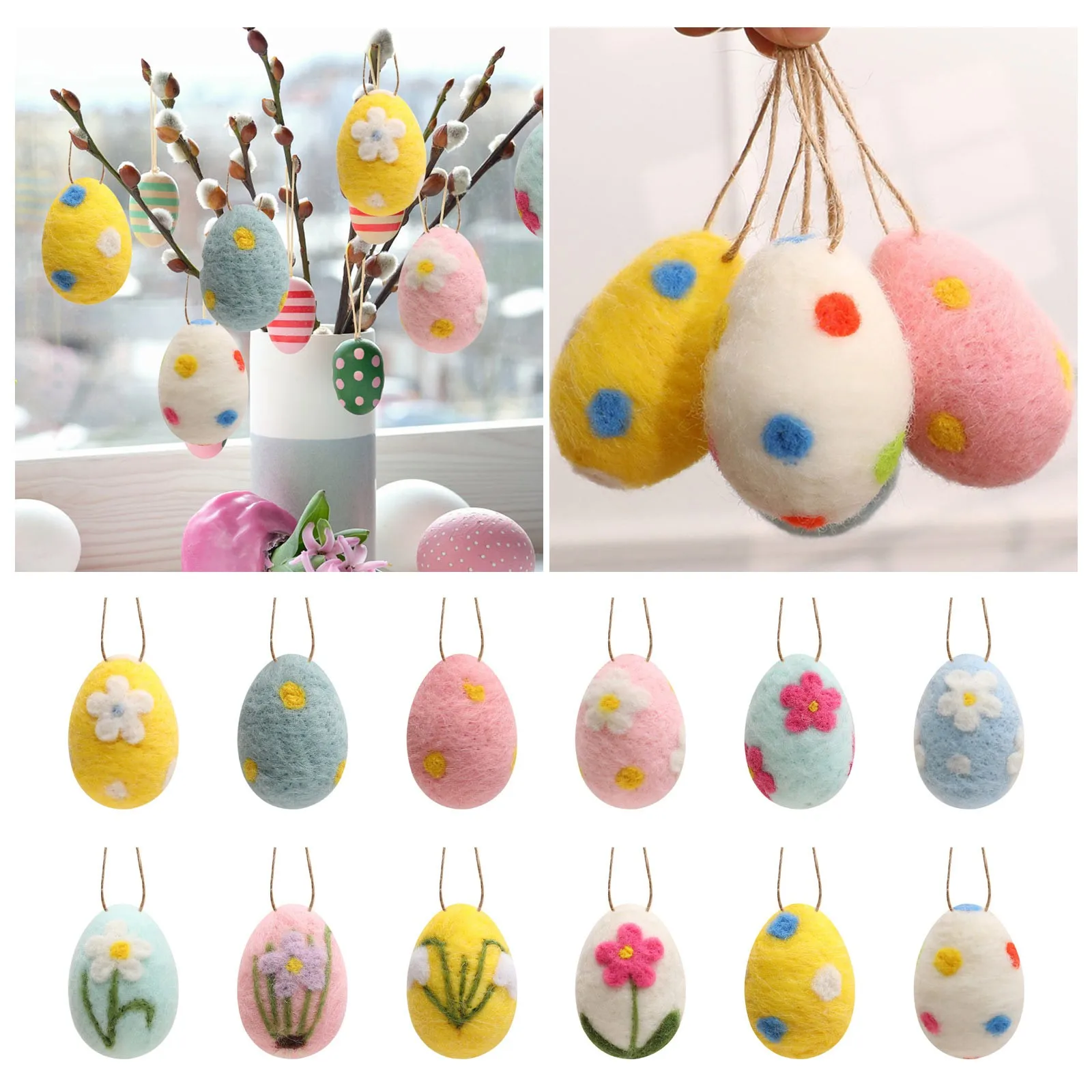 12pc Egg Hanging Ornament Colorful Painted Easter Egg For Tree Pendant Garland Room Hummingbird Stained Glass Window Hanger 3