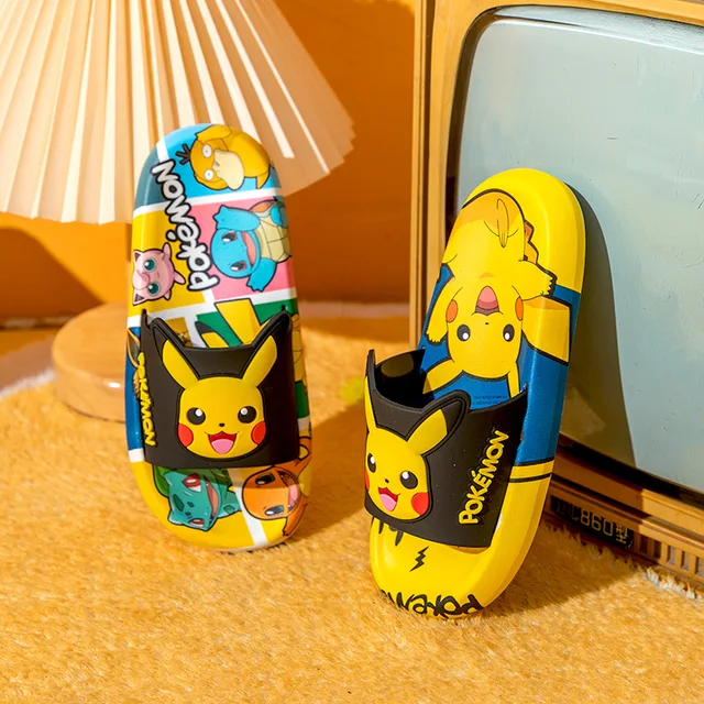 Cartoon Kawaii Pokemon Pikachu Slippers Indoor Boys Girls Unisex Flip Flops Bathroom Non slip Flat Shoes