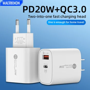 20W Quick Charge 3.0 Travel Charger QC 3.0 + PD Type C Charging Head EU US Standard Mobile Phone Charging Head Suitable For USB