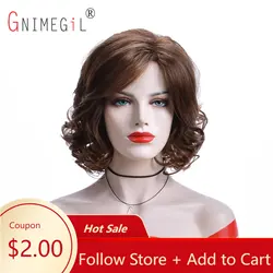 GNIMEGIL Short Curly Synthetic Wigs for Women Brown Wig with Bangs Natural Looking Girl Hair Full Wig for Daily Use Party Family