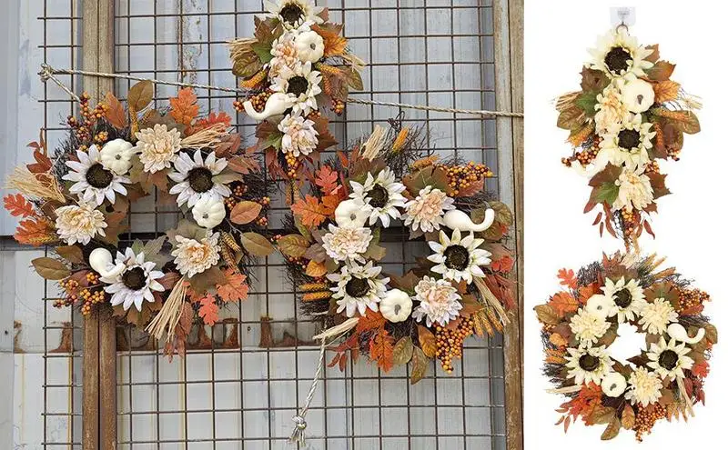 

Artificial Pumpkins Wreaths Fake Pumpkin Maple Leaves Bouquet Artificial Halloween Fireplace Flowers Autumn Wreath For Home