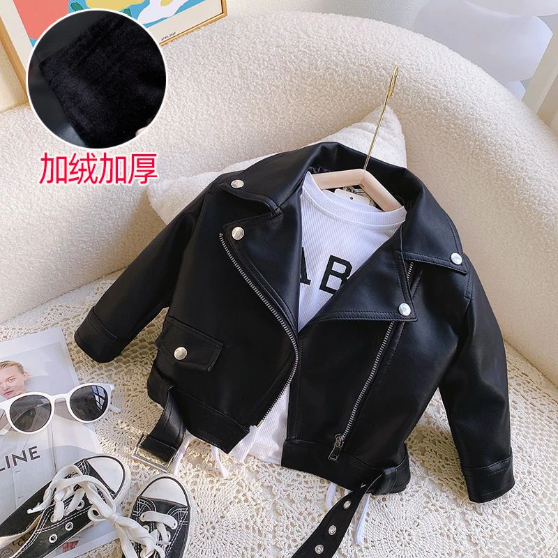Kids Baby Princess Solid Full Sleeve Zipper Leather Top Jacket Children Fasshion Girls Coat Outwear Buttons 2-8Y