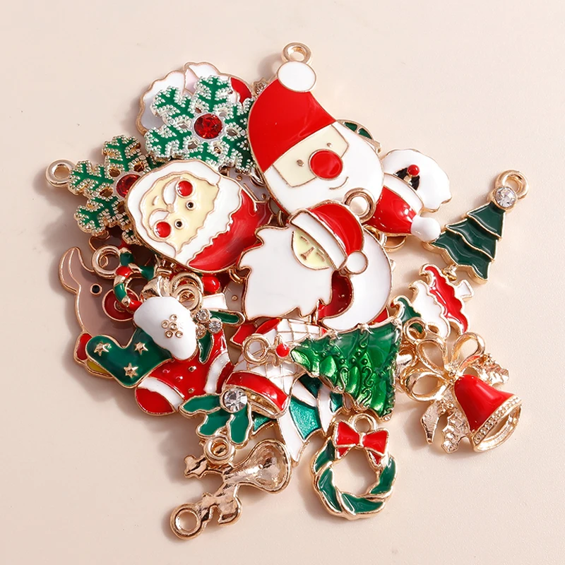 Leslie 10 Stück modische Kristall-Weihnachtskranz-Anhänger für DIY handgefertigte Weihnachtsohrringe, Halsketten, Schmuckherstellung, Basteln – Detail 1