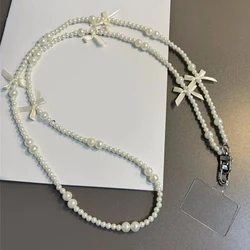 Elegant Pearl Bow Crossbody Phone Lanyard with Universal Anti - Lost Design (Beige)