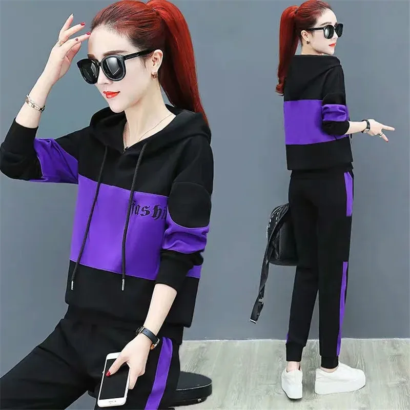 

Tracksuit for Women Autumn 2022 Trend Hooded Long-Sleeved Sweater Wide-Leg Pants Two-Piece Sports Suit Running Fitness Clothing