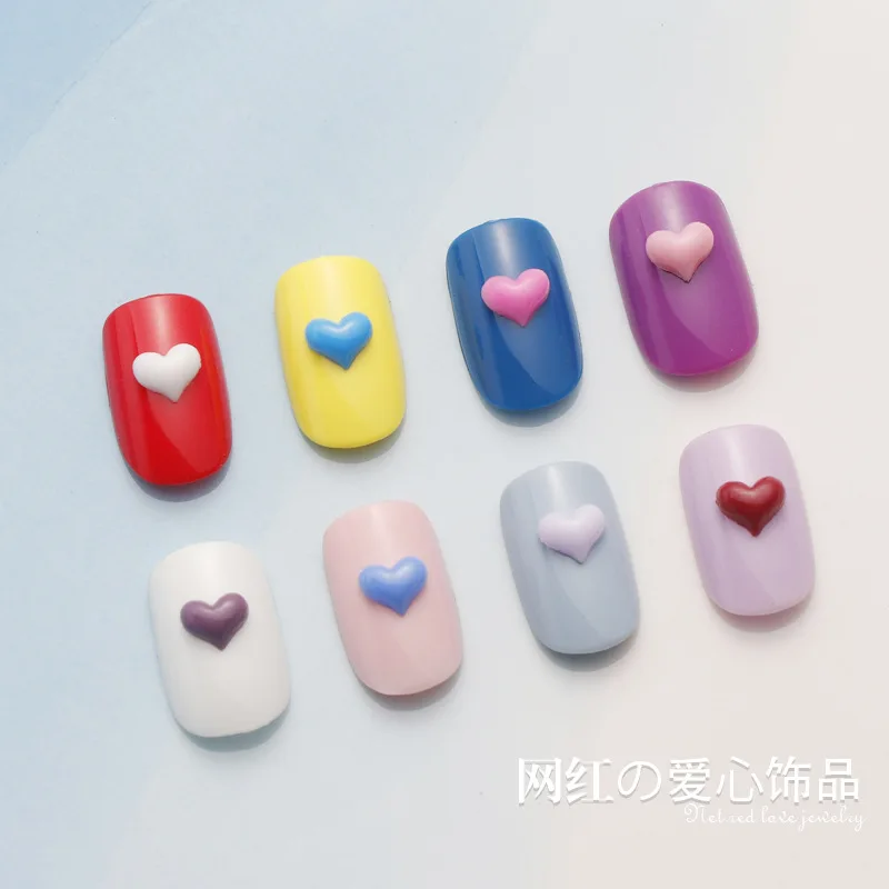 100Pcs/Bag Love Heart Nail Art Decorations White Pink 3D Nail Charms Resin Flatback Rhinestone Gems For DIY Manicure Accessories