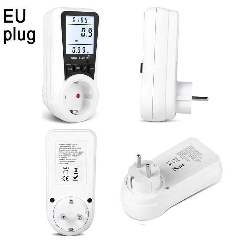 Sinotimer DDS109 EU UK US BR Plug Power Meter Energy kWh Consumption Digital Wattmeter Watt Analyzer Monitors Measuring Outlet Electricity Socket