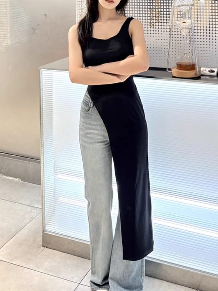 Ärmelloses Kleid mit unregelmäßigem, asymmetrischem Saum der Straßennische, Sommer-Persönlichkeitstrend für Damen, einfarbiges Slim-Fit-Oberteil