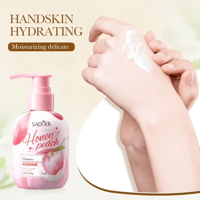 150g Peach Hand Cream, Rich in Glycerin, Peach Extract Essence, Tocopherol, and Other Ingredients, with a Moisturizing Texture That Is Non-Greasy. It Can Nourish Dry Skin, and Can Be Used for Hand, Foot, and Body Care, Keeping the Skin Hydrated, Soft, Smooth, and Radiant. Suitable for Rough and Dry Skin. 2