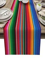 Mexican Serape Linen Table Runner Dresser Scarf Decor Colorful Striped Mexican Fiesta Day of The Dead Table Runner Party Decor 1