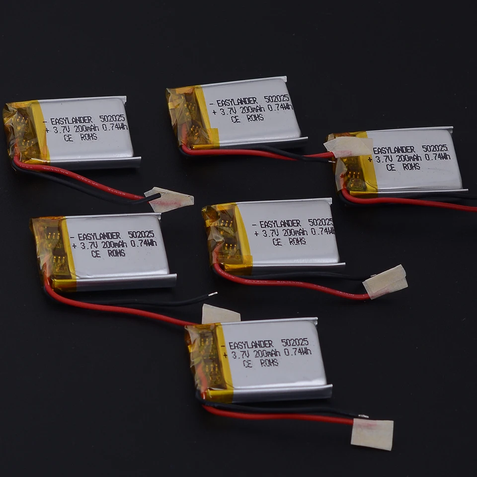 Batteria Ricaricabile LiPo 3.7V 200mAh 502025 - Per Cuffie, MP3, MIDI, Bluetooth, GPS