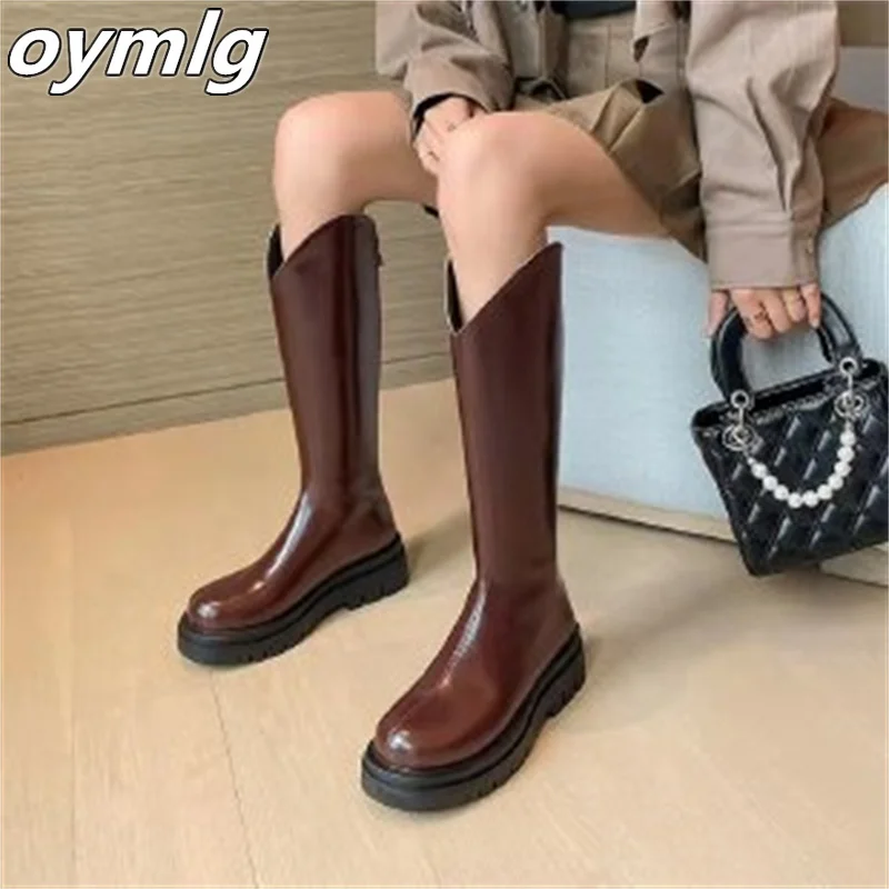 

Long tube women's boots 2022 autumn and winter new large size round head thick heel net red skinny boots knight boots