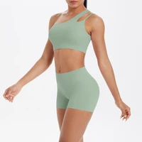 Yoga Suit Sports Set Gym Sports Crop Tops Solid Color Nylon Yoga Bra Running Cycling Sports Gym Workout Yoga Shorts - Image 5