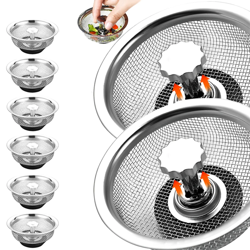 

Kitchen Sink Strainers with Handle Stopper Sink Drain Basket Stainless Steel Mesh Filter Mesh Strainer Waste Hole Trap Drains