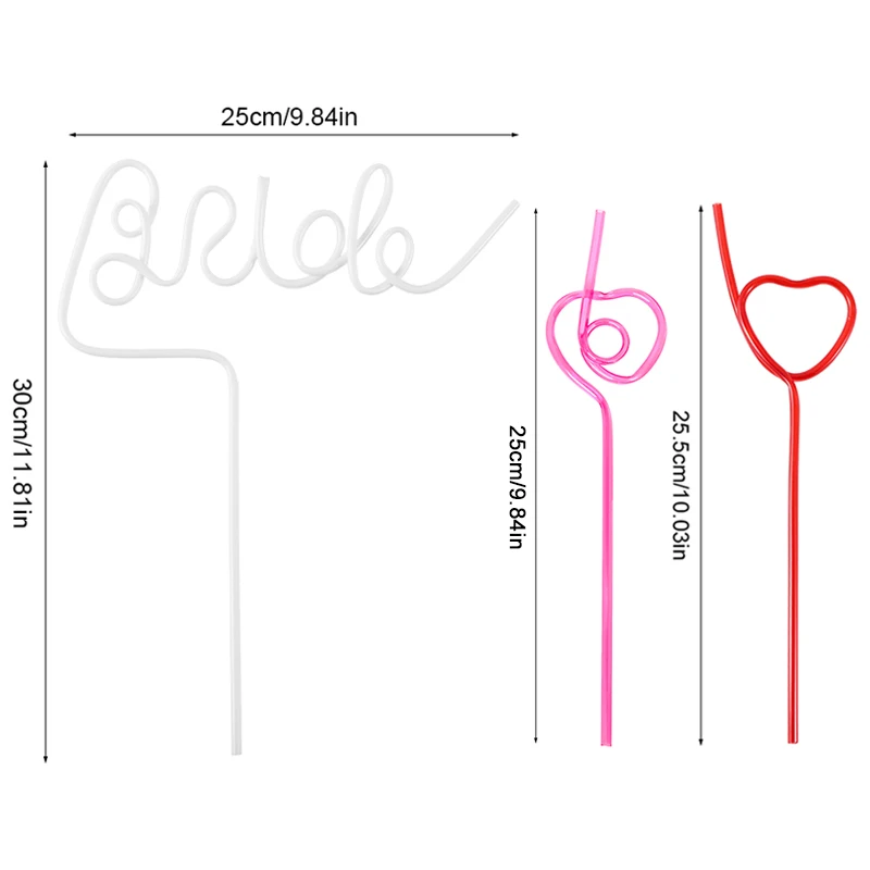 1set Bridal Shower Straws Love Heart Drinking Straw Bride To Be Wedding Decoration Bachelorette Hen Party Supply Team Bride Gift