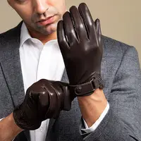 Men Business Driving Gloves Cycling Sheepskin Leather Winter Full Finger Touch Screen Brown Riding Motorcycle Business  Gloves 2