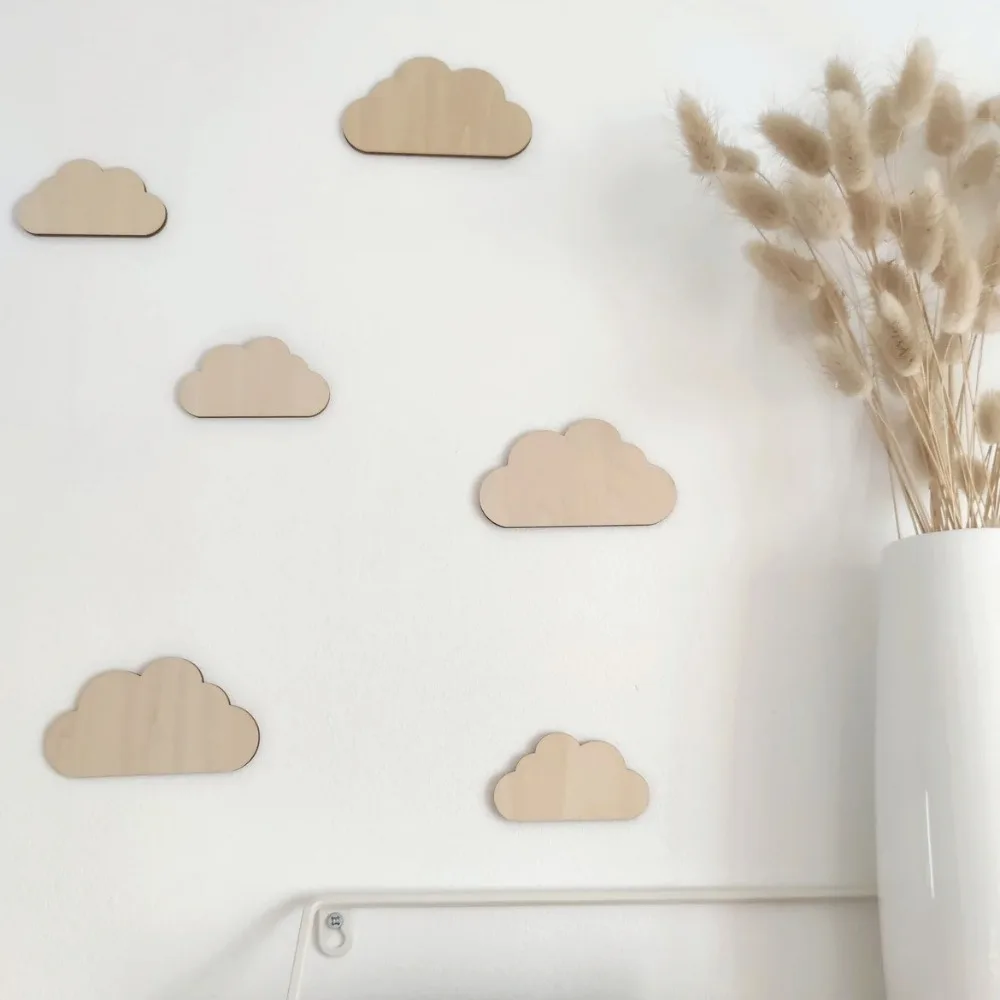 New DIY Wall Stickers Clouds Flowers Wooden Stickers Wall Ornaments Self-adhesive 3D Wall Stickers Nursery Decor - 4