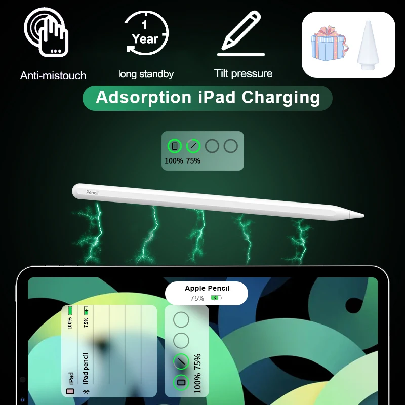 Магнитный стилус для беспроводной зарядки Ручка Apple Pencil 2 1 iPad карандаш с откидной