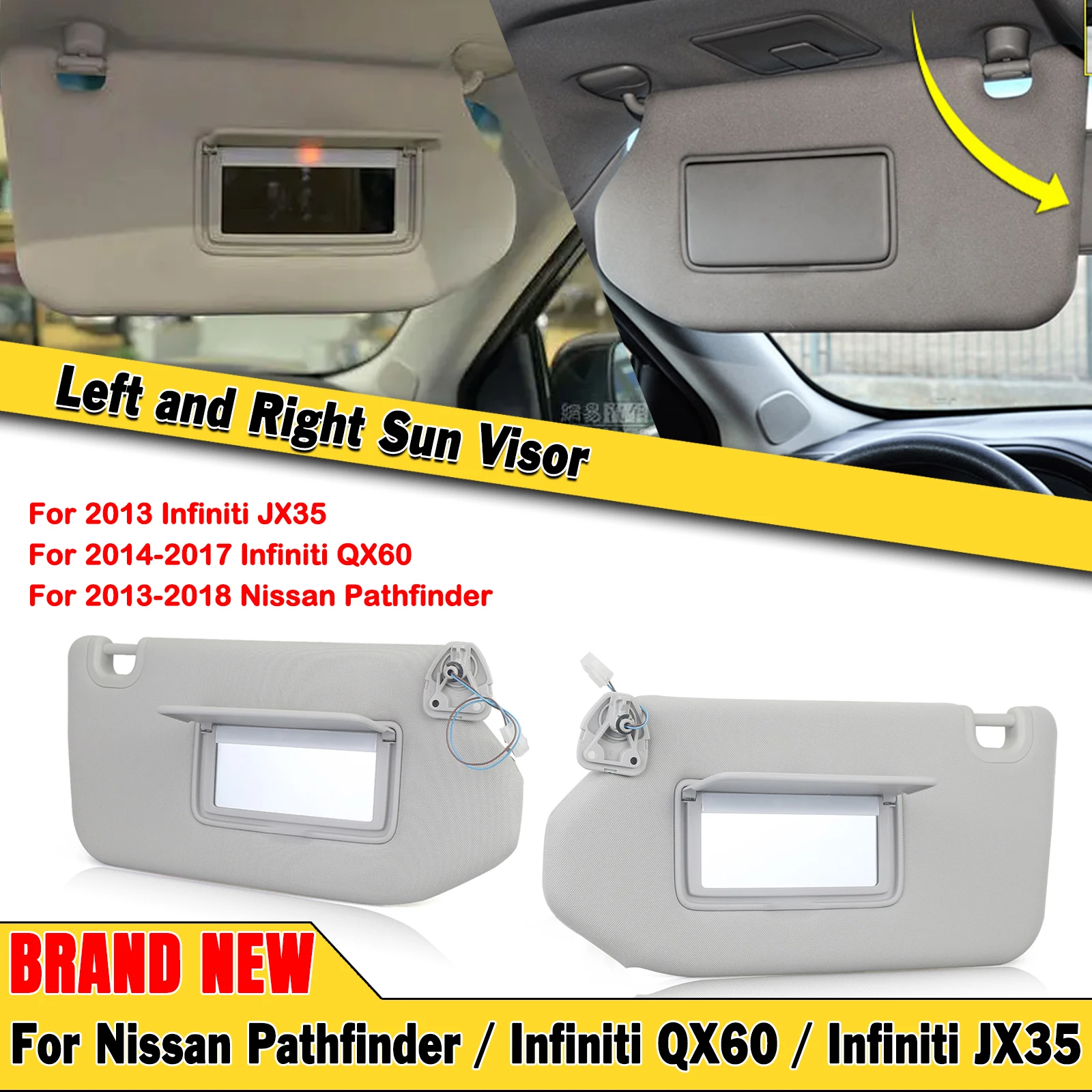 

Gray Sun Visor W/ Mirror Left Right Side Car Front Cover Shade Sunshade For Infiniti QX60 JX35 For Nissan Pathfinder 2013-2018