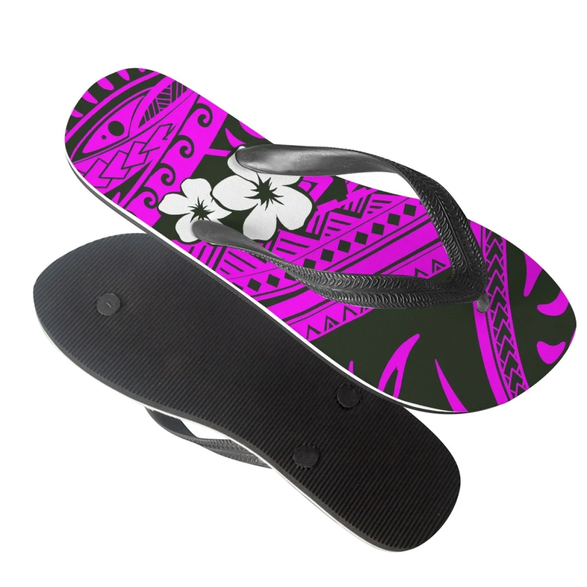 Polynesian Tattoo Plumeria Cartoon Pattern Flip Flops Ladies Fashion Simple Seaside Holiday Summer Slippers Dormitory Sandals