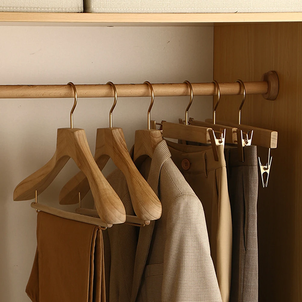 2Pcs Household Non-slip Hanger, Thick And Wide Shoulder Wooden Drying Rack, Home Coat Clothes Organizer Closet Space Saver