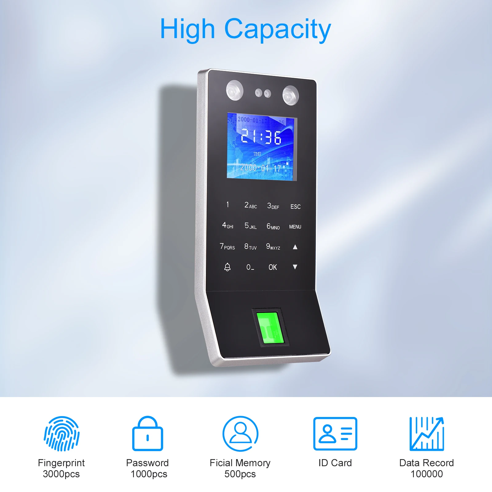 Face Recognition Fingerprint Password Attendance Machine Access Control Time Clock Recorder Support ID Card Device Employee
