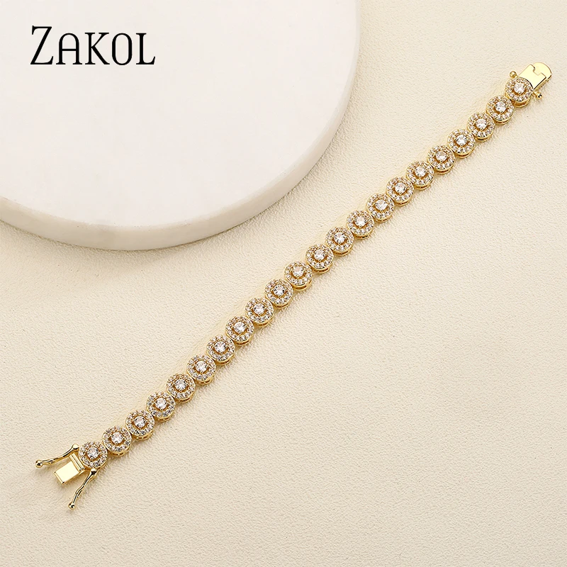 Zacoll-클래식 기하학 라운드 큐빅 지르코니아 테니스 팔찌 여성용, 매력적인 럭셔리 신부 보석 액세서리 BP2271
