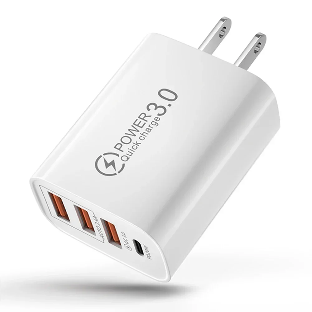 Blocco di ricarica rapida, caricatore multiporta USB – 3 porte adattatore da parete portatile – Connettore USB intelligente luminoso per smartphone, casa