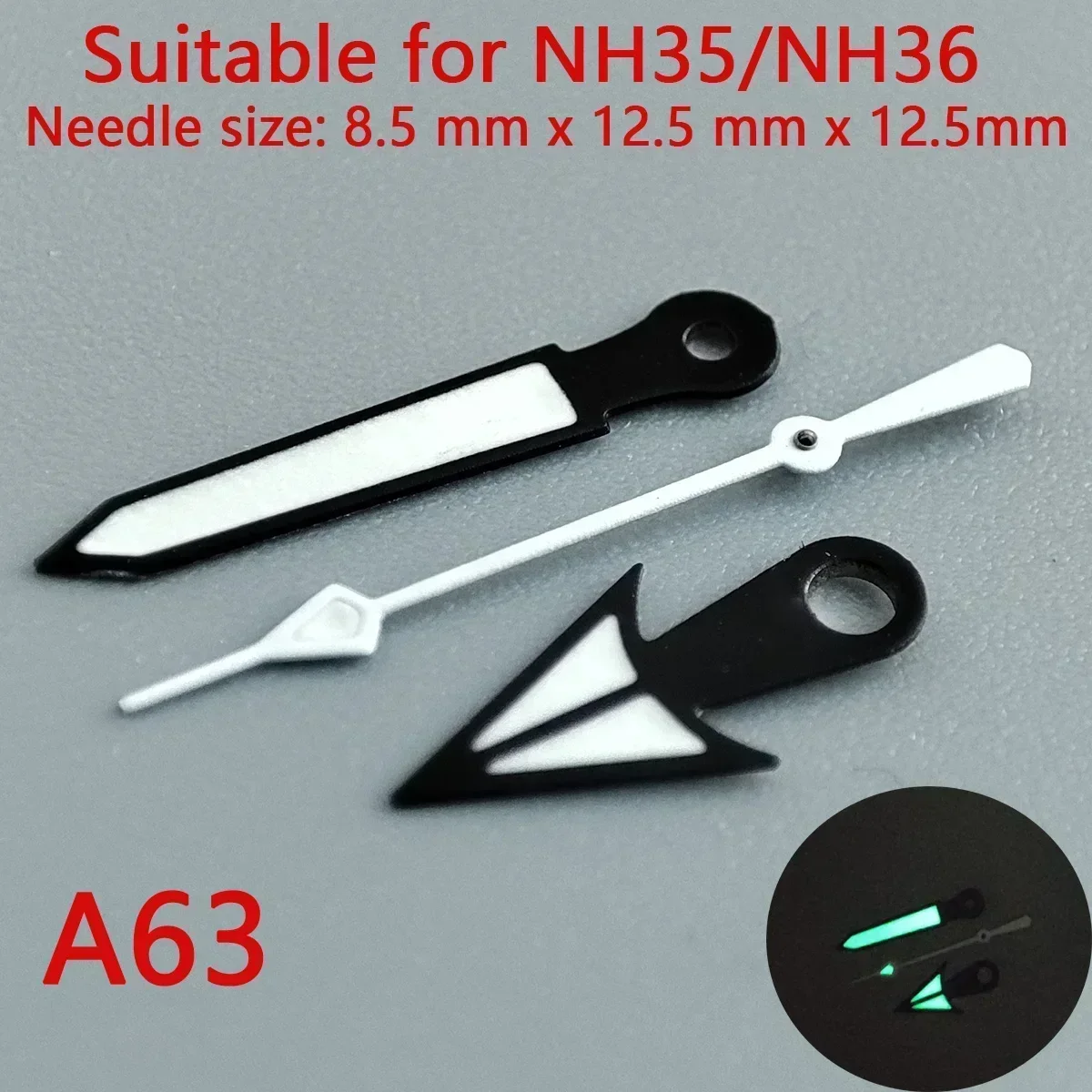 Premium 904L Silver Watch Hands with Green Luminous Accents - Wholesale Watch Accessories