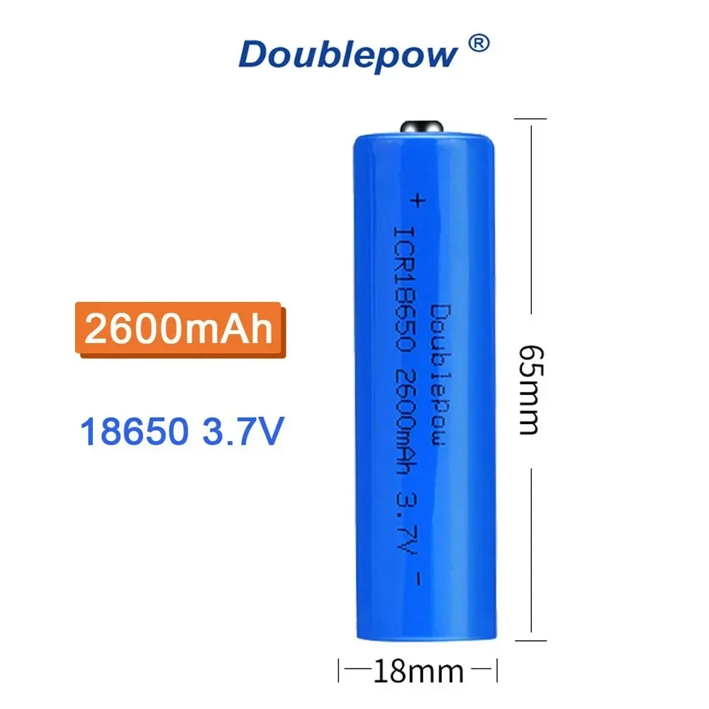 Doublepow-bateria Recarregável Icr 2600mah Bateria de Lítio Li-po Apontada Brinquedo Elétrico Campainha Ventilador Lanterna 18650 3.7v - Image 4