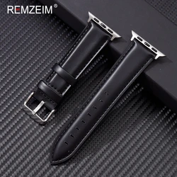 Luxury Genuine Leather Strap for Apple Watch - Elegant Bracelet for Men & Women (Black - silver)