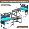 L Shaped Desk, 94.5 Inch Home Office Desk with Power Outlet & Pegboard, L Shaped Gaming Desk with LED light, Keyboard Tray 3