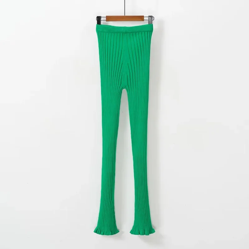 Sun-imperial High Rise Knitted Ribbed Flared Skinny Leggings