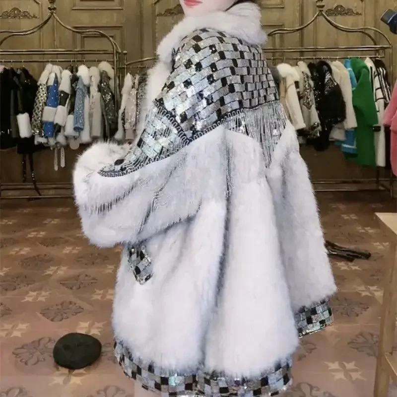 Fur 2023 Winter Women's Clothing New Fashion Fur Integrated Mid-Length Faux Lamb Fur Coat Motorcycle Long Sleeve Loose Warm Coat