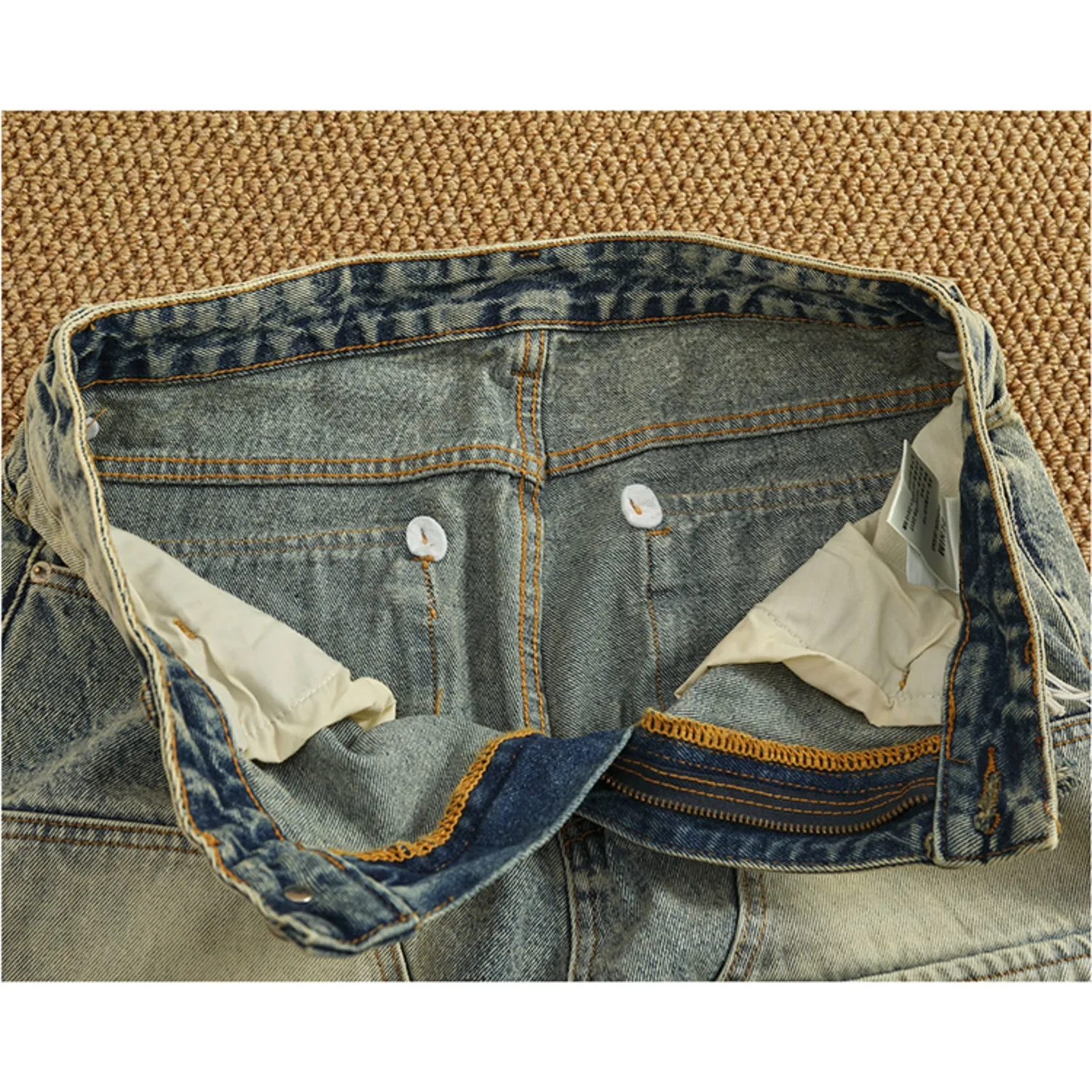 Summer new popular denim medium pants fashion men high street trend fashion baggy multi-pocket cargo quarter pants